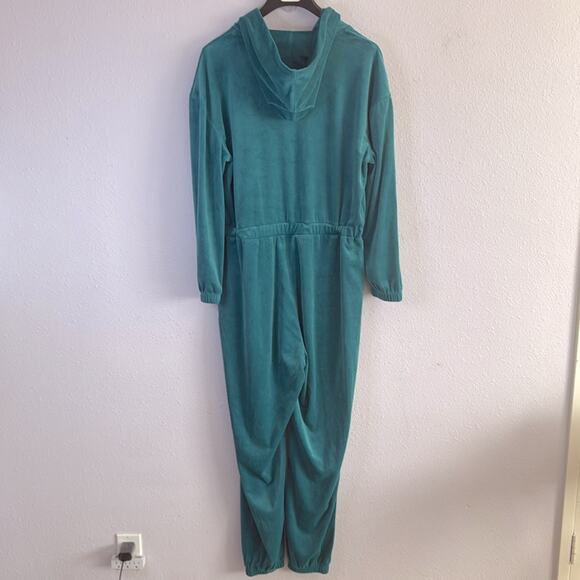 Juicy Couture Women Teal Velour Velvet Jumpsuit with Hoodie Size XL - Picture 7 of 12